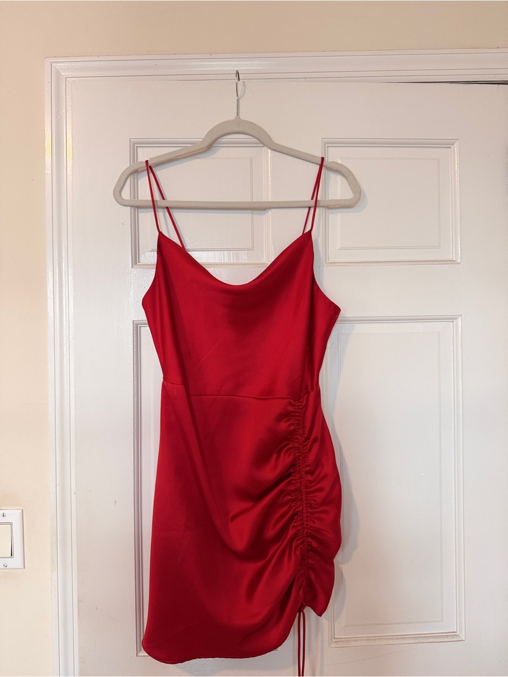 Zara Red Satin Ruched Dress - Women
